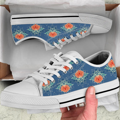 lotus Boho Pattern Print Design LO07 White Bottom Low Top Shoes