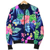 Neon Hibiscus Pattern Print Design HB016 Women Bomber Jacket