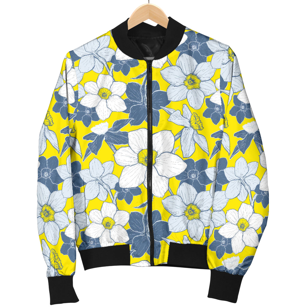 Daffodils Pattern Print Design 01 Women's Bomber Jacket