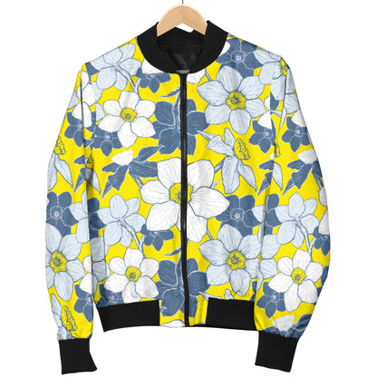 Daffodils Pattern Print Design 01 Women's Bomber Jacket