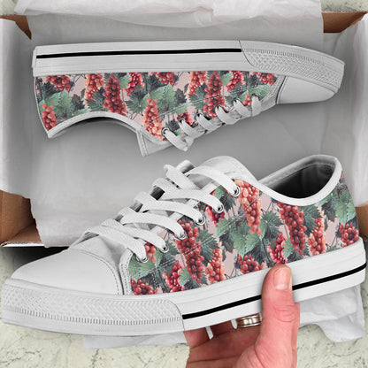 Grape Pattern Print Design GP01 White Bottom Low Top Shoes