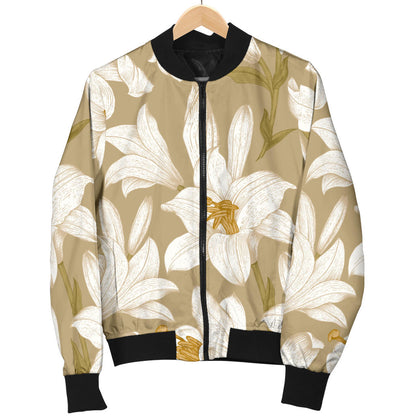 Lily Pattern Print Design LY07 Women Bomber Jacket
