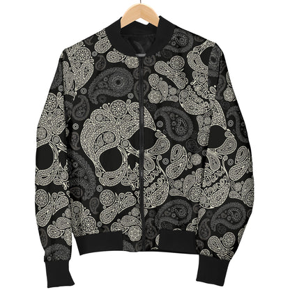 Paisley Skull Pattern Print Design A01 Women's Bomber Jacket