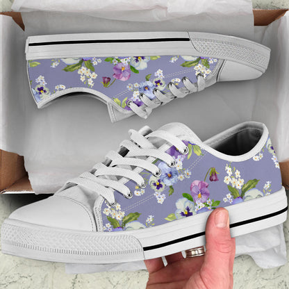Pansy Pattern Print Design PS05 White Bottom Low Top Shoes
