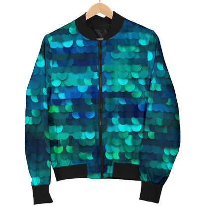Mermaid Scales Pattern Print Design 06 Women's Bomber Jacket