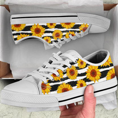 Sunflower Pattern Print Design SF010 White Bottom Low Top Shoes