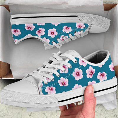 Cherry Blossom Pattern Print Design CB08 White Bottom Low Top Shoes