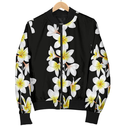 White Plumeria Pattern Print Design PM08 Men Bomber Jacket
