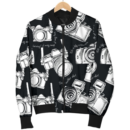 Camera Pattern Print Design 01 Women's Bomber Jacket