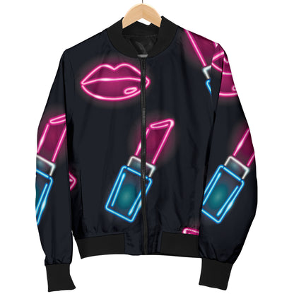 Lipstick Color Neon Pattern Print Design 03 Women's Bomber Jacket