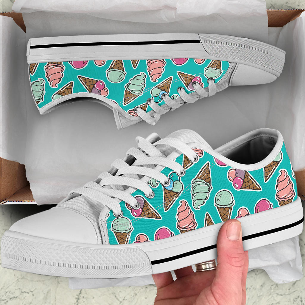 Ice Cream Pattern Print Design IC01 White Bottom Low Top Shoes
