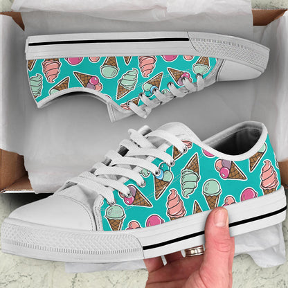 Ice Cream Pattern Print Design IC01 White Bottom Low Top Shoes