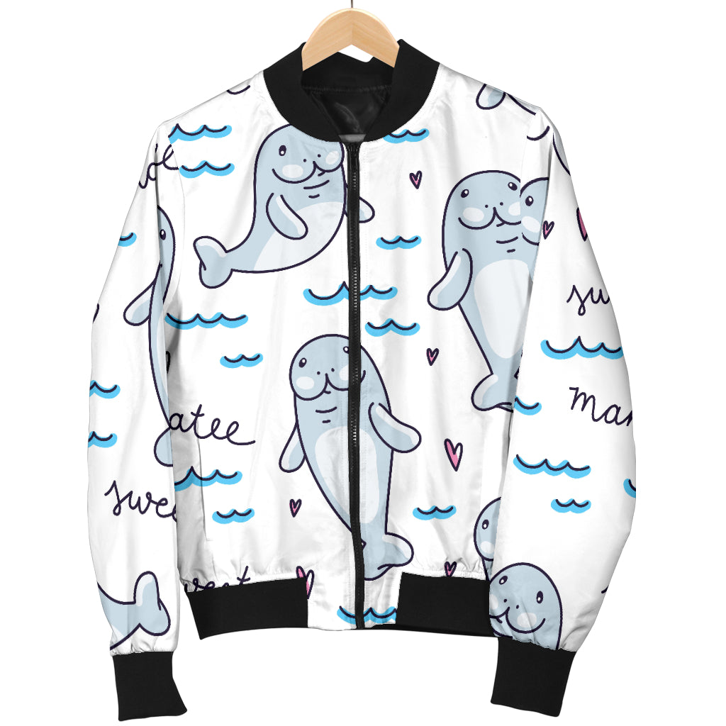 Manatee Baby Pattern Print Design 03 Women's Bomber Jacket