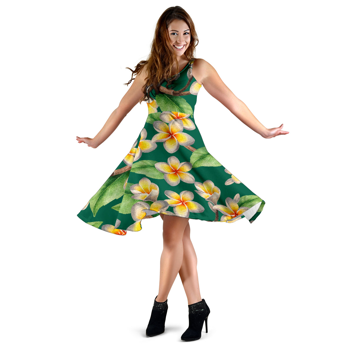 Plumeria Pattern Print Design PM07 Midi Dress