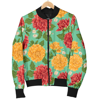Dahlia Pattern Print Design DH011 Women Bomber Jacket
