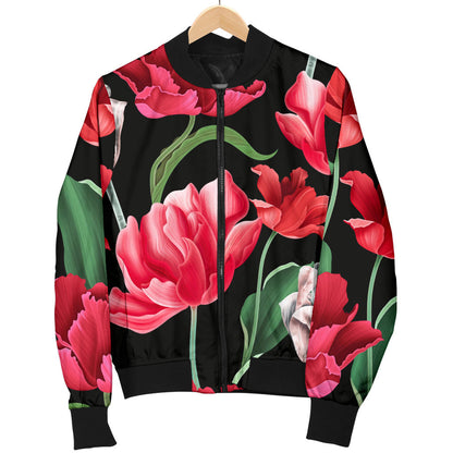 Tulip Pattern Print Design TP08 Women Bomber Jacket
