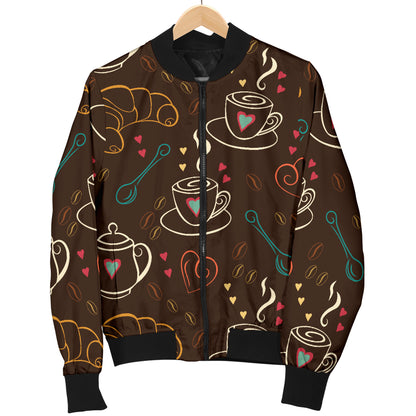 Coffee Pattern Print Design 06 Women's Bomber Jacket