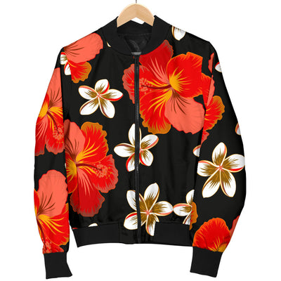 Red Hibiscus Pattern Print Design HB022 Men Bomber Jacket