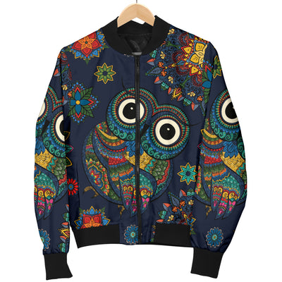 Owl Boho Style Pattern Print Design A04 Women's Bomber Jacket