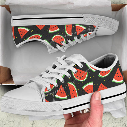 Watermelon Pattern Print Design WM09 White Bottom Low Top Shoes