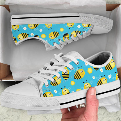 Bee Pattern Print Design BEE06 White Bottom Low Top Shoes