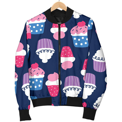 Cupcake Pattern Print Design CP04 Women Bomber Jacket