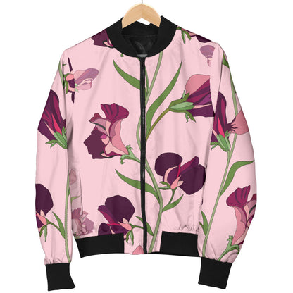 Peony Pattern Print Design PE09 Women Bomber Jacket