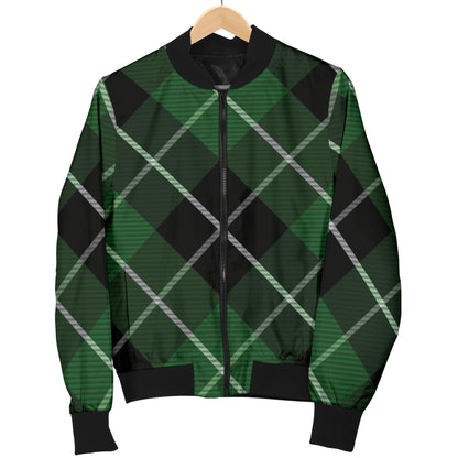 Plaid Green Pattern Print Design A05 Women's Bomber Jacket