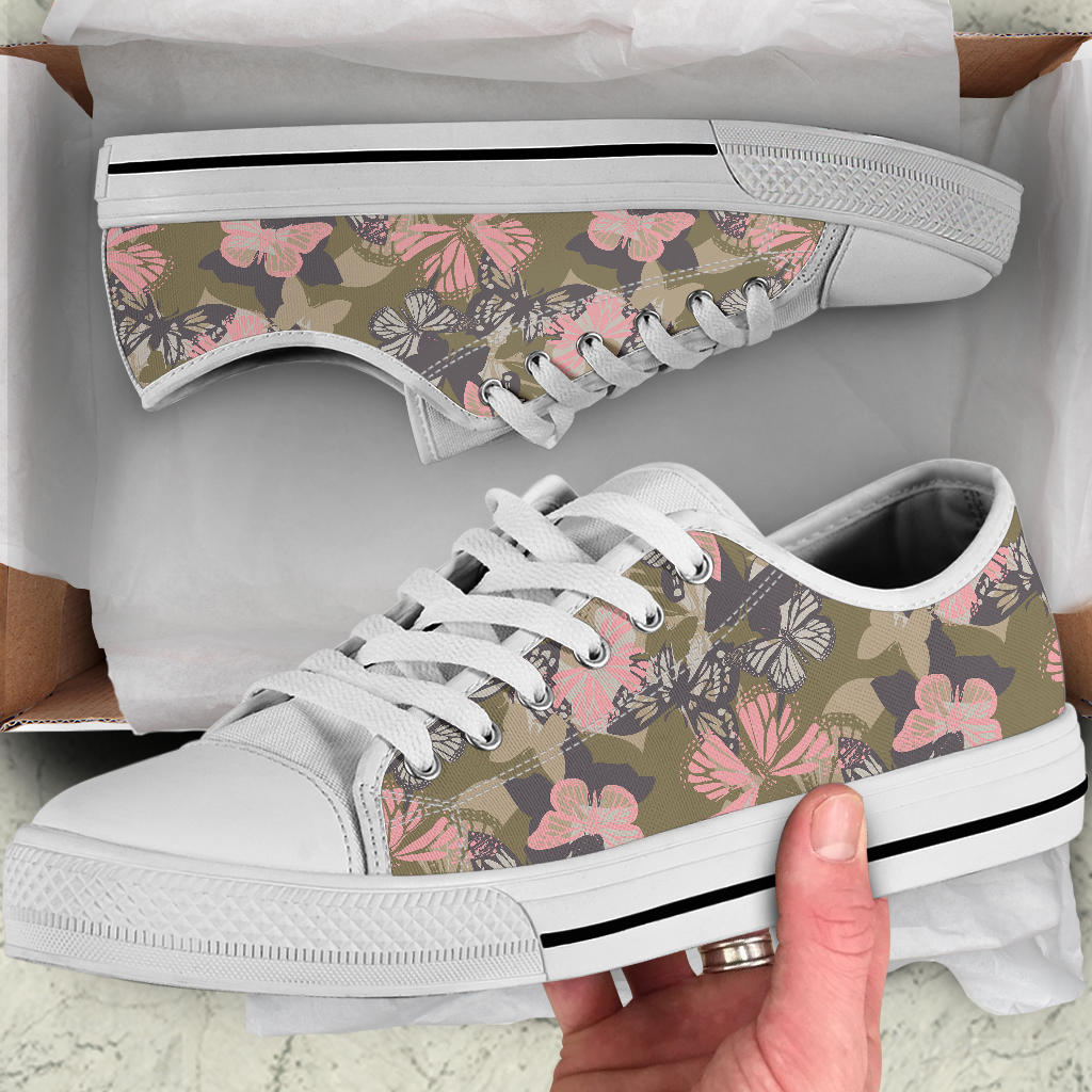 Butterfly camouflage White Bottom Low Top Shoes