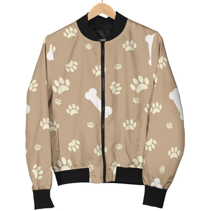 Dog Bone Paw Pattern Print Design 01 Women's Bomber Jacket