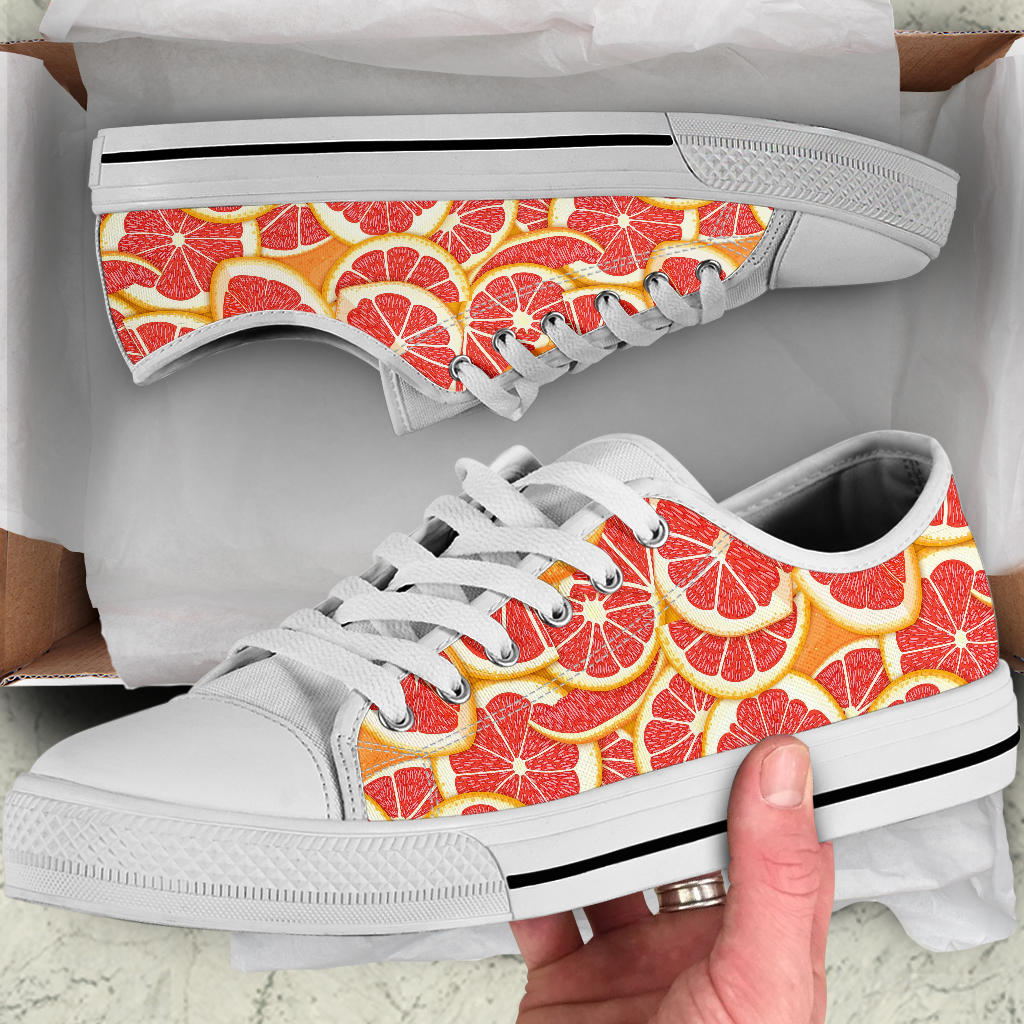 Grapefruit Pattern Print Design GF02 White Bottom Low Top Shoes