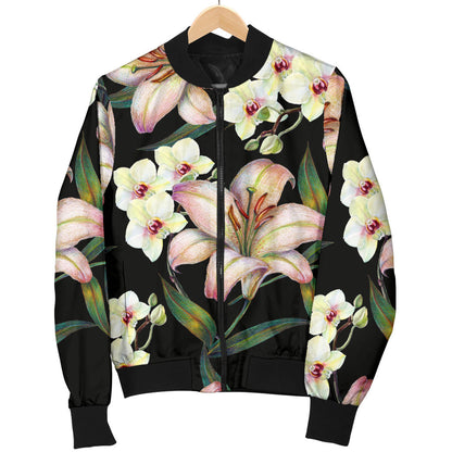 Lily Pattern Print Design LY03 Men Bomber Jacket