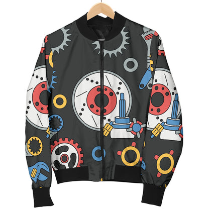 Mechanic Pattern Print Design 01 Women's Bomber Jacket