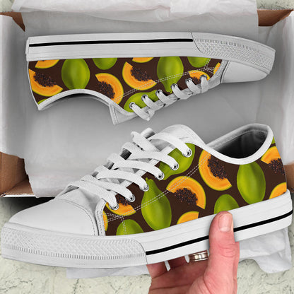 Papaya Pattern Print Design PP04 White Bottom Low Top Shoes