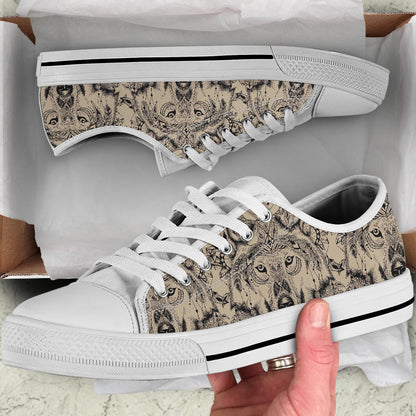 Indian Boho Wolf  White Bottom Low Top Shoes