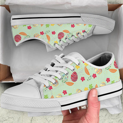 Easter Eggs Pattern Print Design RB07 White Bottom Low Top Shoes