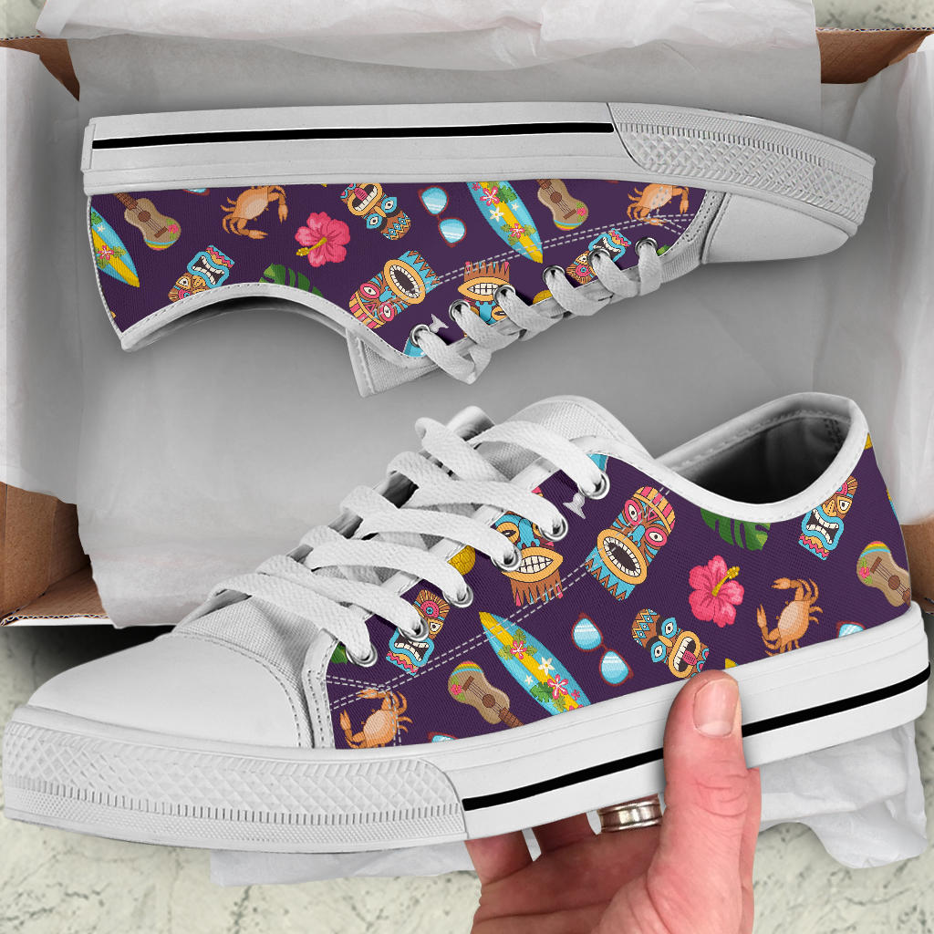 Hawaiian Themed Pattern Print Design H024 White Bottom Low Top Shoes
