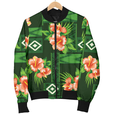 Hibiscus Pattern Print Design HB05 Women Bomber Jacket