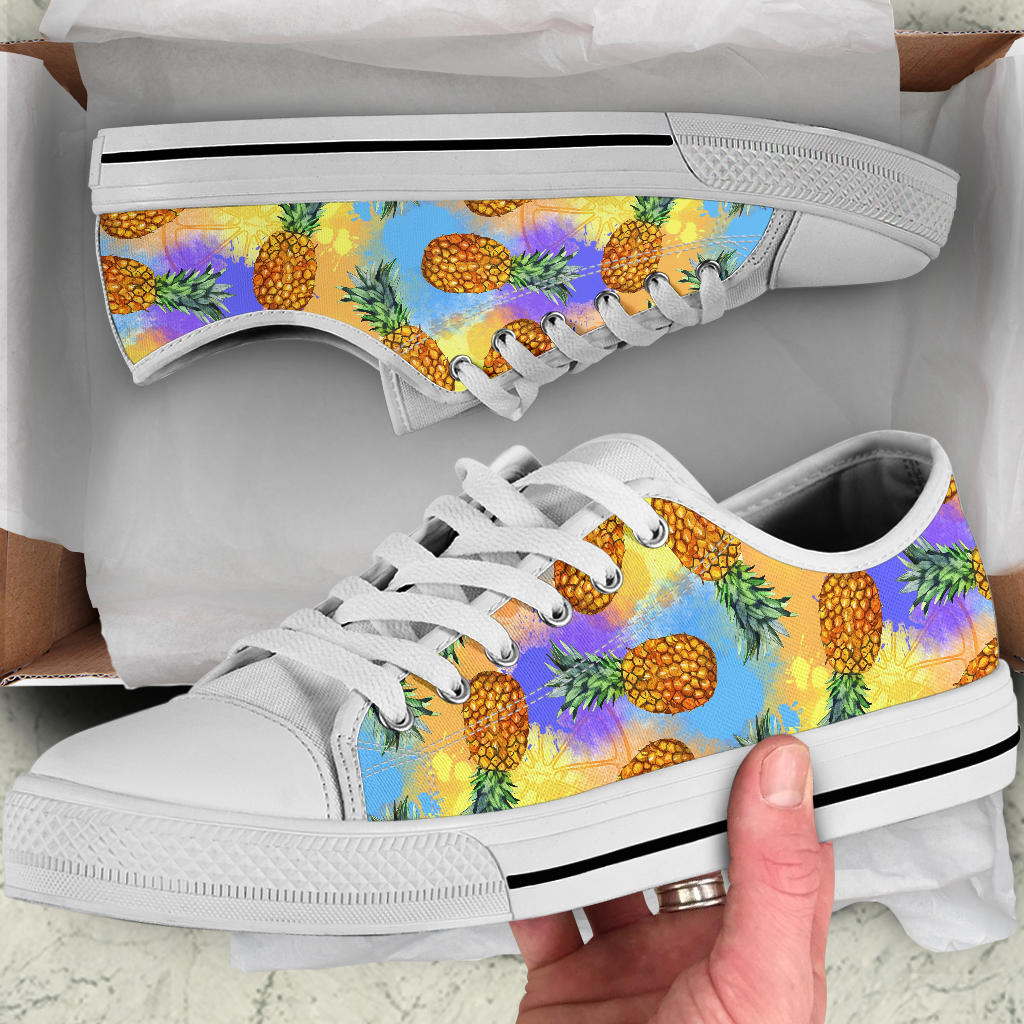 Pineapple Pattern Print Design PP09 White Bottom Low Top Shoes