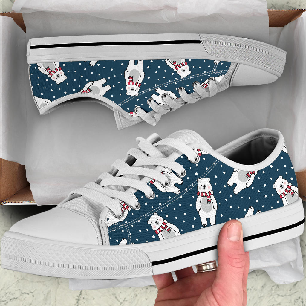 Polar Bear Pattern Print Design PB05 White Bottom Low Top Shoes