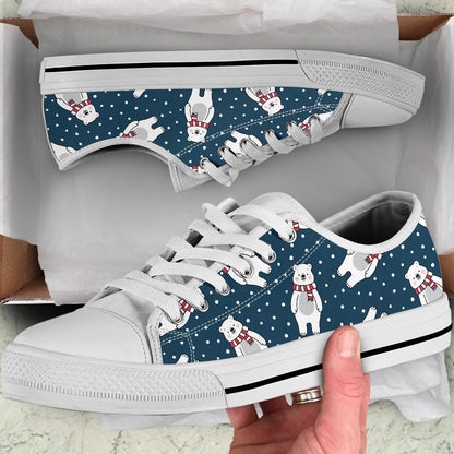 Polar Bear Pattern Print Design PB05 White Bottom Low Top Shoes