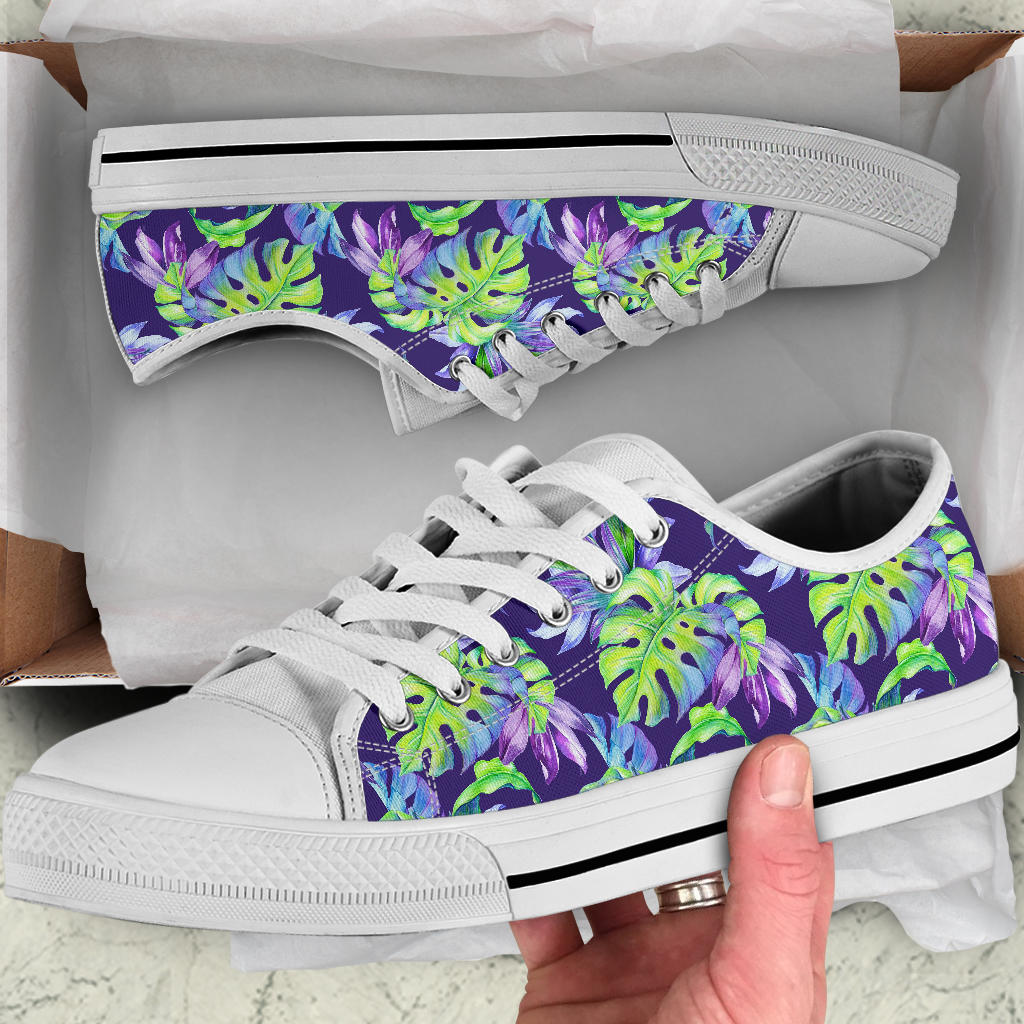 Tropical Flower Pattern Print Design TF019 White Bottom Low Top Shoes