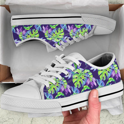 Tropical Flower Pattern Print Design TF019 White Bottom Low Top Shoes
