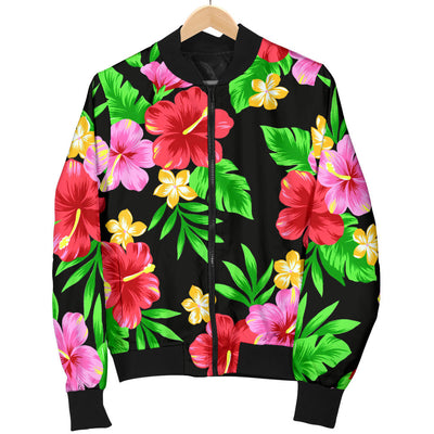 Pink Red Hibiscus Pattern Print Design HB023 Women Bomber Jacket