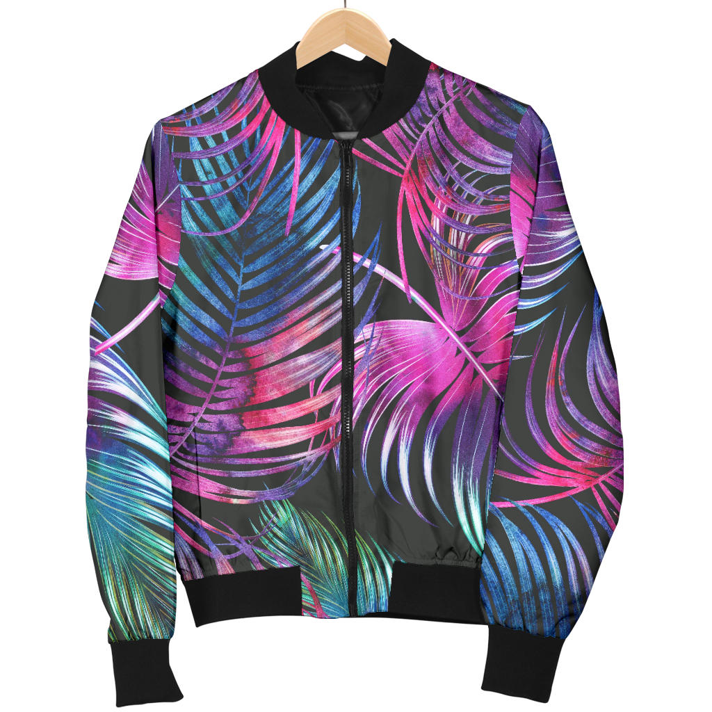 Palm Leaves Pattern Print Design PL010 Women Bomber Jacket