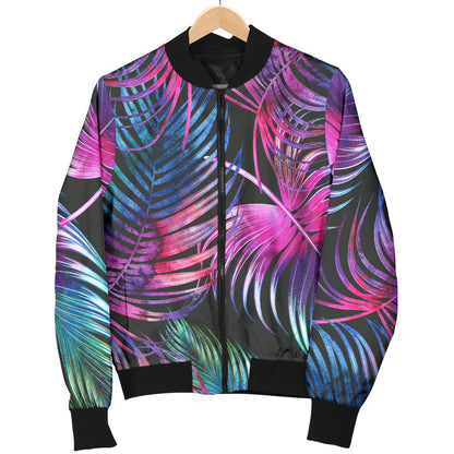 Palm Leaves Pattern Print Design PL010 Women Bomber Jacket