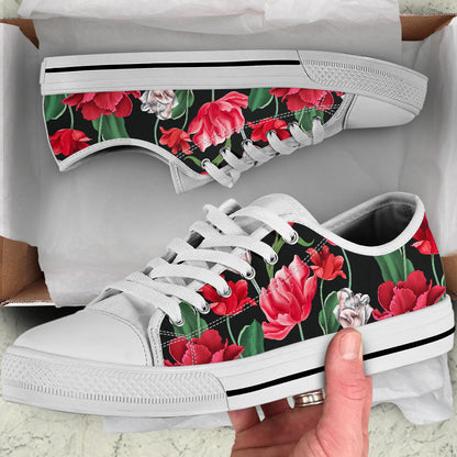 Tulip Pattern Print Design TP08 White Bottom Low Top Shoes
