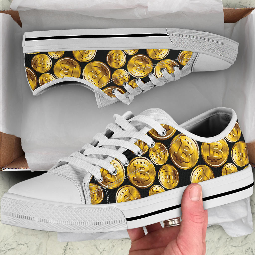 Bitcoin Pattern Print Design DO05 White Bottom Low Top Shoes