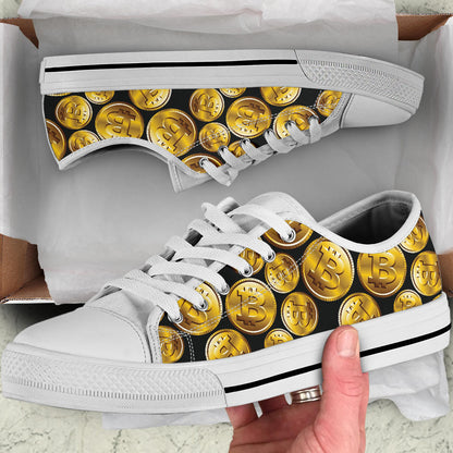 Bitcoin Pattern Print Design DO05 White Bottom Low Top Shoes