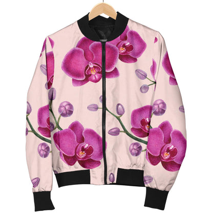 Orchid Purple Pattern Print Design OR04 Women Bomber Jacket